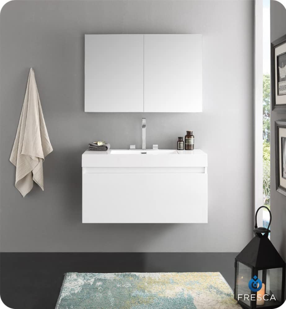 Fresca FCB8010WH Fresca Mezzo 39" White Modern Bathroom Cabinet