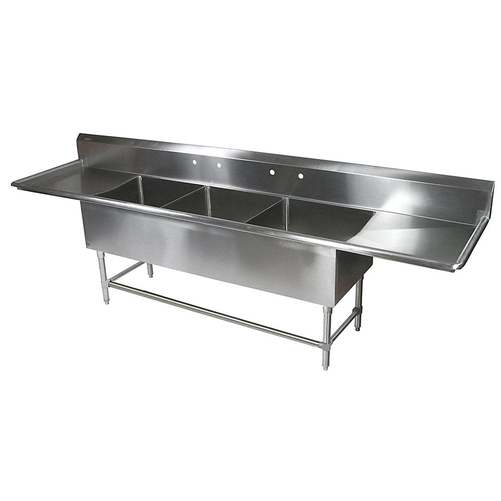 John Boos 3B18244-2D18 16-Gauge Stainless Steel Sinks With Drain Boards - 16"Lx20"W Bowl 3