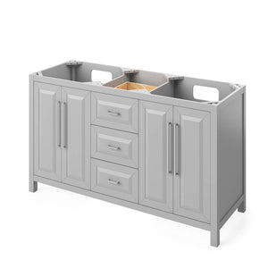 Jeffrey Alexander VKITCAD60GRSGR 60" Grey Cade Vanity, double bowl, Steel Grey Cultured Marble Vanity Top, undermount rectangle bowl
