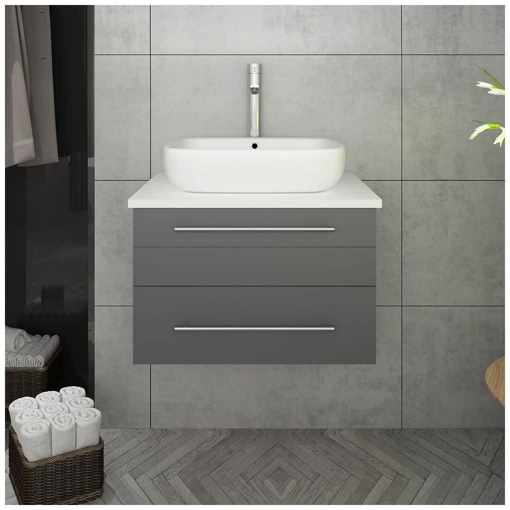 Fresca FCB6130GR-VSL-CWH-V Fresca Lucera 30" Gray Wall Hung Modern Bathroom Cabinet w/ Top & Vessel Sink