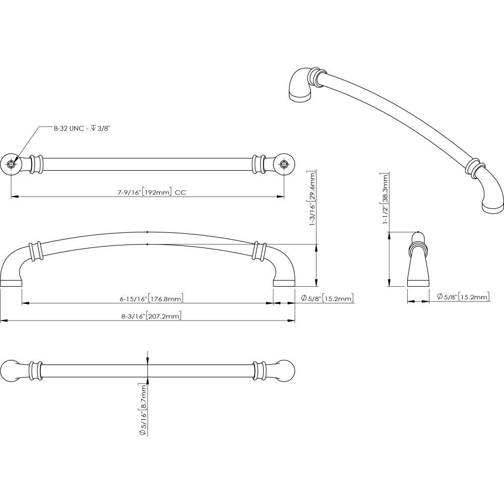 Jeffrey Alexander 445-192PC 192 mm Center-to-Center Polished Chrome Marie Cabinet Pull