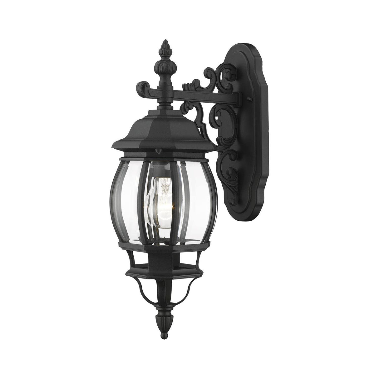 Livex Lighting 7706-14 Frontenac 1-Light Outdoor Wall Lantern with Clear Beveled Glass Shades, 20" x 6.5", Black
