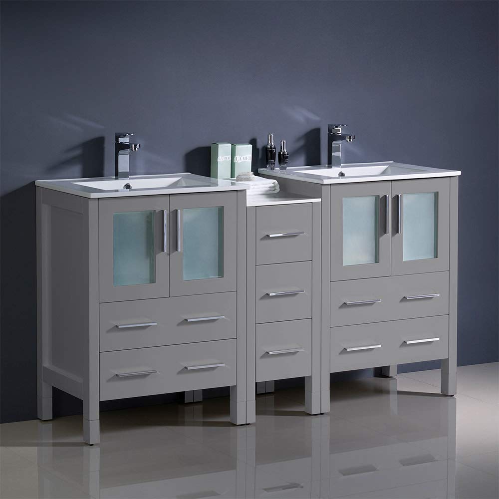 Fresca FCB62-241224GO-I Fresca Torino 60" Gray Oak Modern Double Sink Bathroom Cabinets w/ Integrated Sinks