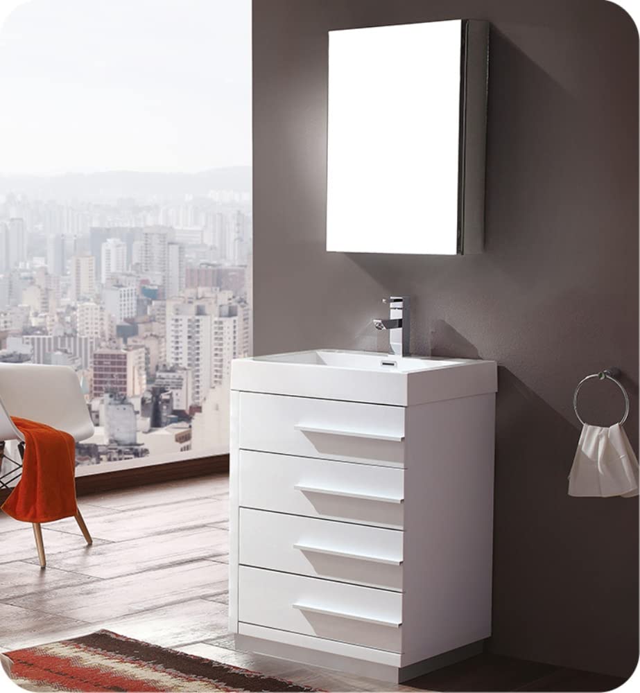 Fresca FVN8024WH Fresca Livello 24" White Modern Bathroom Vanity w/ Medicine Cabinet