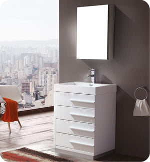Fresca FVN8024WH Fresca Livello 24" White Modern Bathroom Vanity w/ Medicine Cabinet