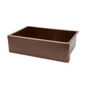 Premier Copper Products KASB33229 33-Inch Hammered Kitchen Apron Single Basin Sink, Antique Copper
