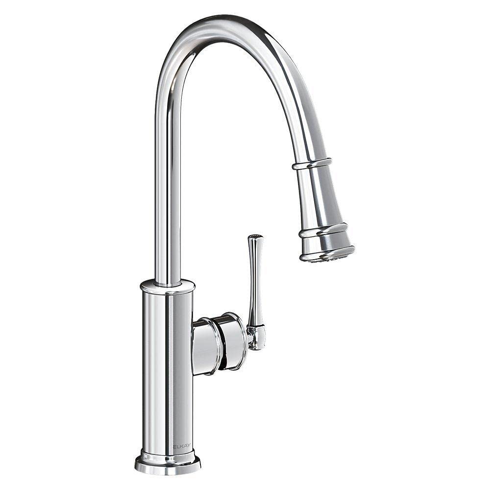 Elkay Explore LKEC2031CR Single Hole Kitchen Faucet with Pull-down Spray and Forward Only Lever Handle, Chrome