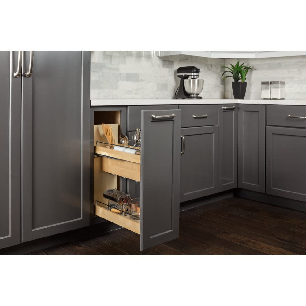 Hardware Resources UBPO-5SC 5" "No Wiggle" Utensil Bin Soft-close Base Cabinet Pullout, Pre-Assembled
