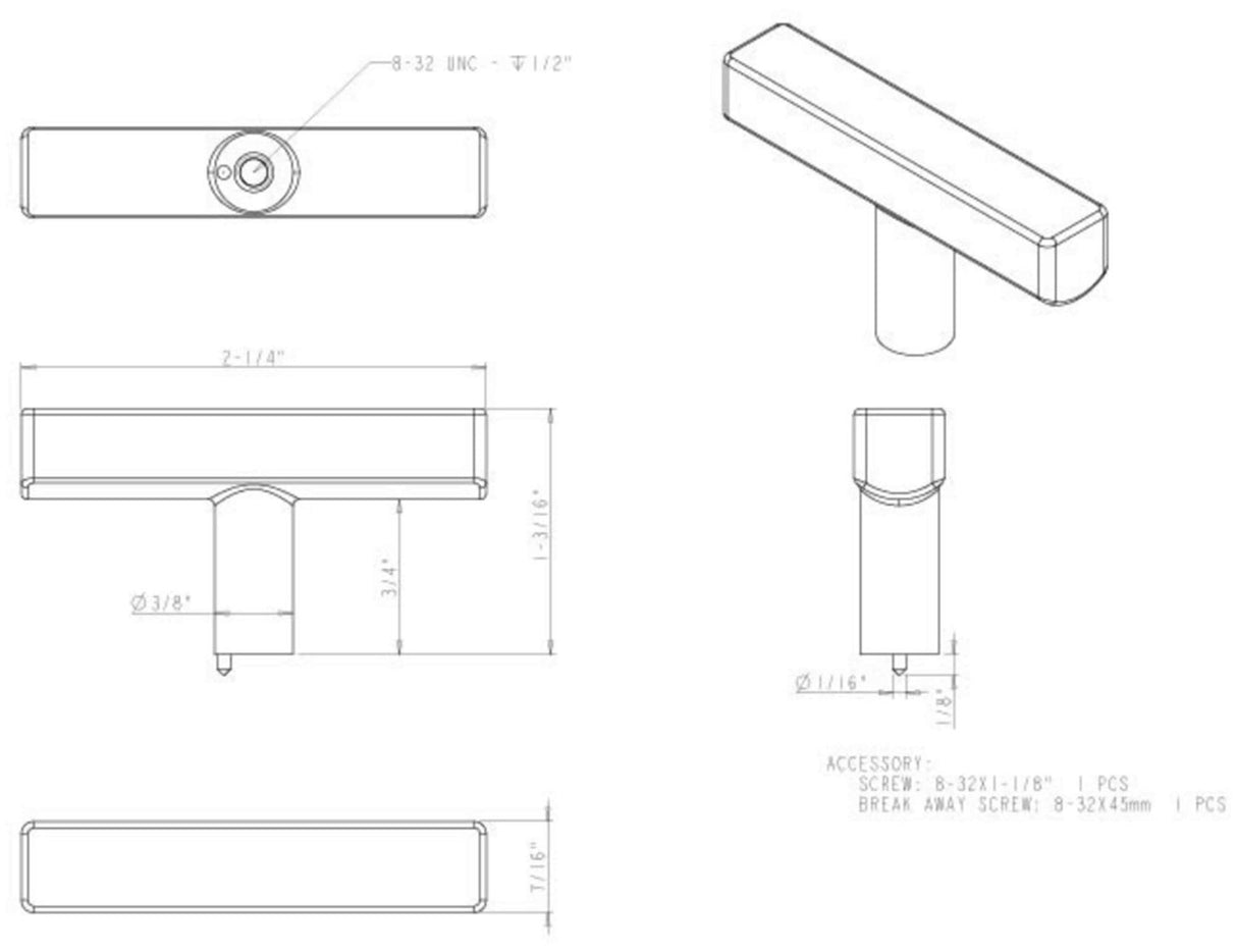Jeffrey Alexander 845TL-PC 2-1/4" Polished Chrome Dominique Cabinet "T" Knob