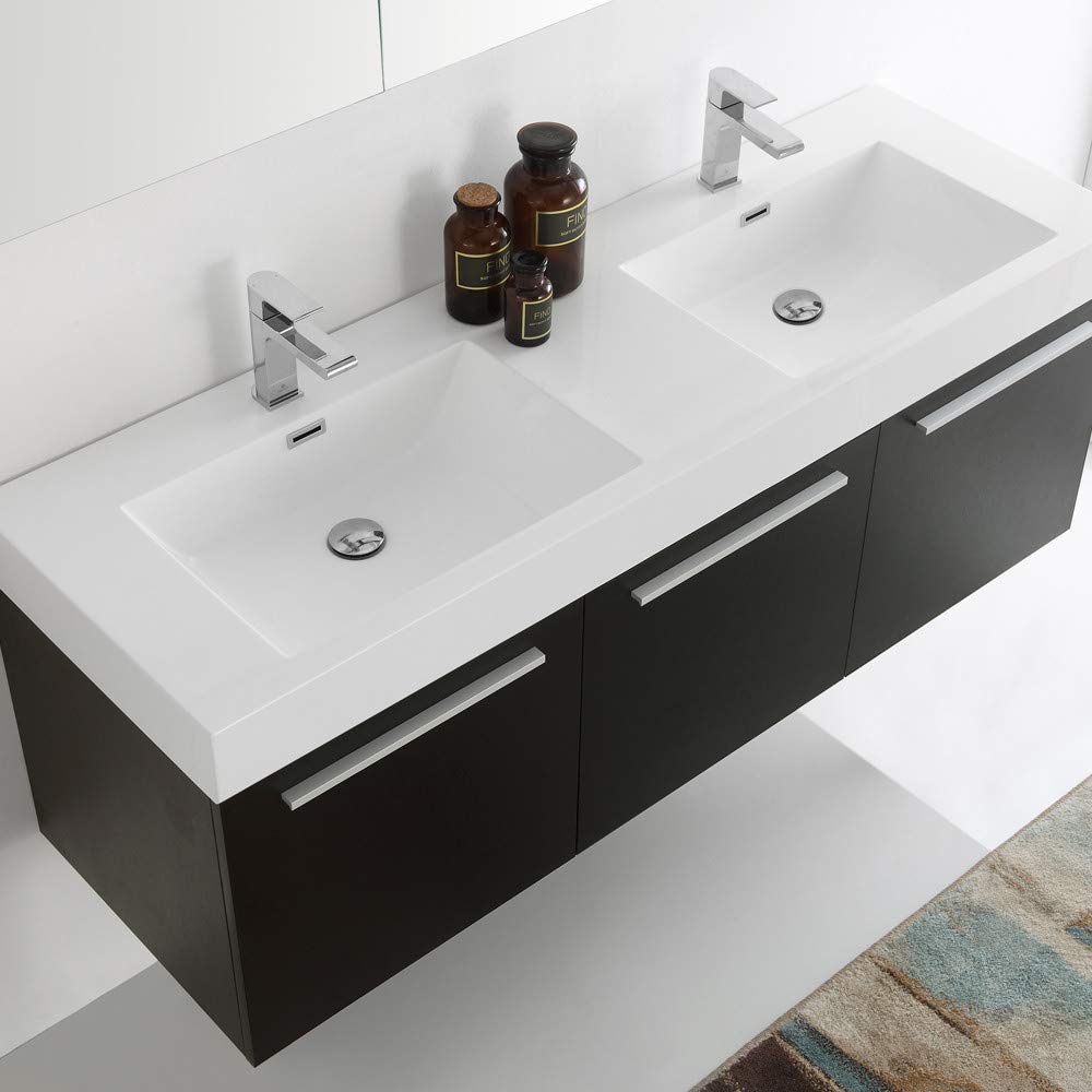 Fresca FVN8093GW-D Fresca Vista 60" Walnut Wall Hung Double Sink Modern Bathroom Vanity w/ Medicine Cabinet