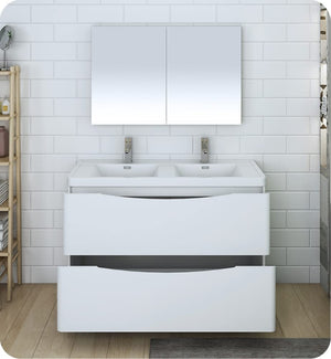 Fresca FVN9148WH-D Fresca Tuscany 48" Glossy White Free Standing Double Sink Modern Bathroom Vanity w/ Medicine Cabinet