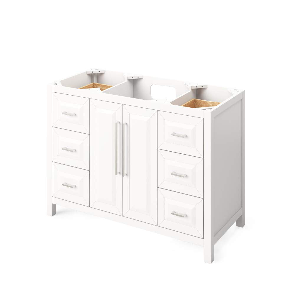Jeffrey Alexander VKITCAD48WHWCR 48" White Cade Vanity, White Carrara Marble Vanity Top, undermount rectangle bowl