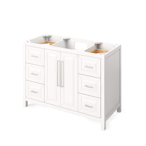 Jeffrey Alexander VKITCAD48WHWCR 48" White Cade Vanity, White Carrara Marble Vanity Top, undermount rectangle bowl