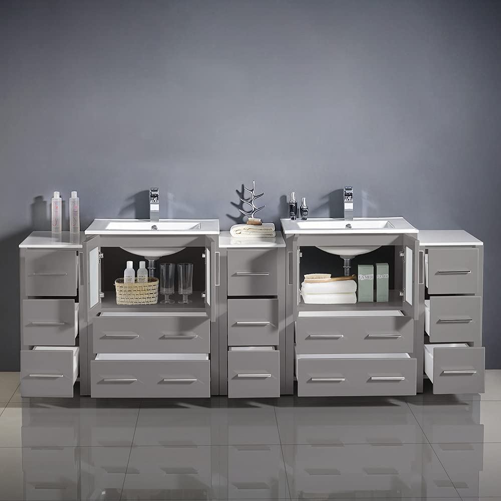 Fresca FCB62-72GR-I Fresca Torino 84" Gray Modern Double Sink Bathroom Cabinets w/ Integrated Sinks