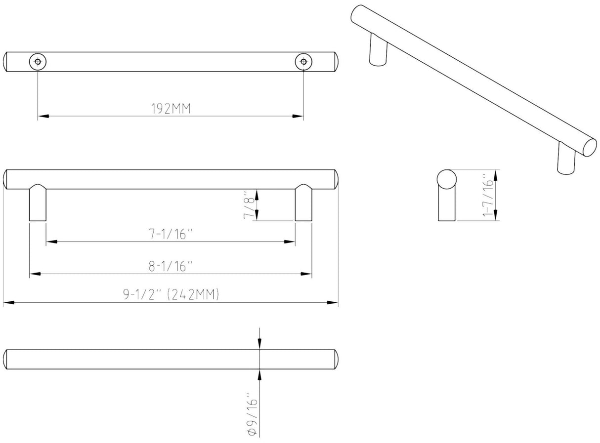 Jeffrey Alexander 242SN 192 mm Center-to-Center Satin Nickel Key West Cabinet Bar Pull