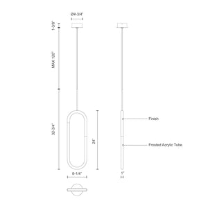 Kuzco PD95108-CH HURON 8" PD Chrome 120V TRIAC/ELV LED 3000K 90CRI 12W