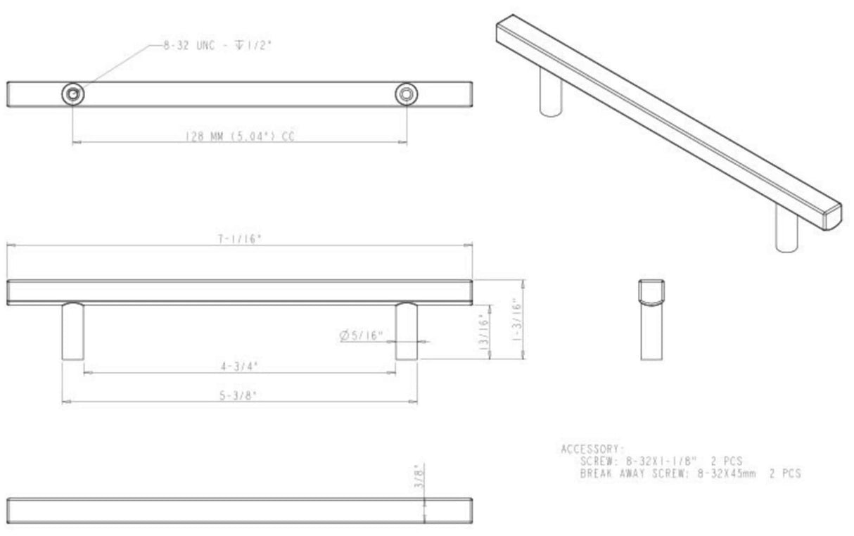 Jeffrey Alexander 845-128SN 128 mm Center-to-Center Satin Nickel Square Dominique Cabinet Bar Pull