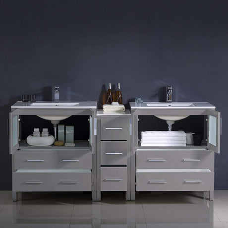 Fresca FCB62-301230WH-I Fresca Torino 72" White Modern Double Sink Bathroom Cabinets w/ Integrated Sinks