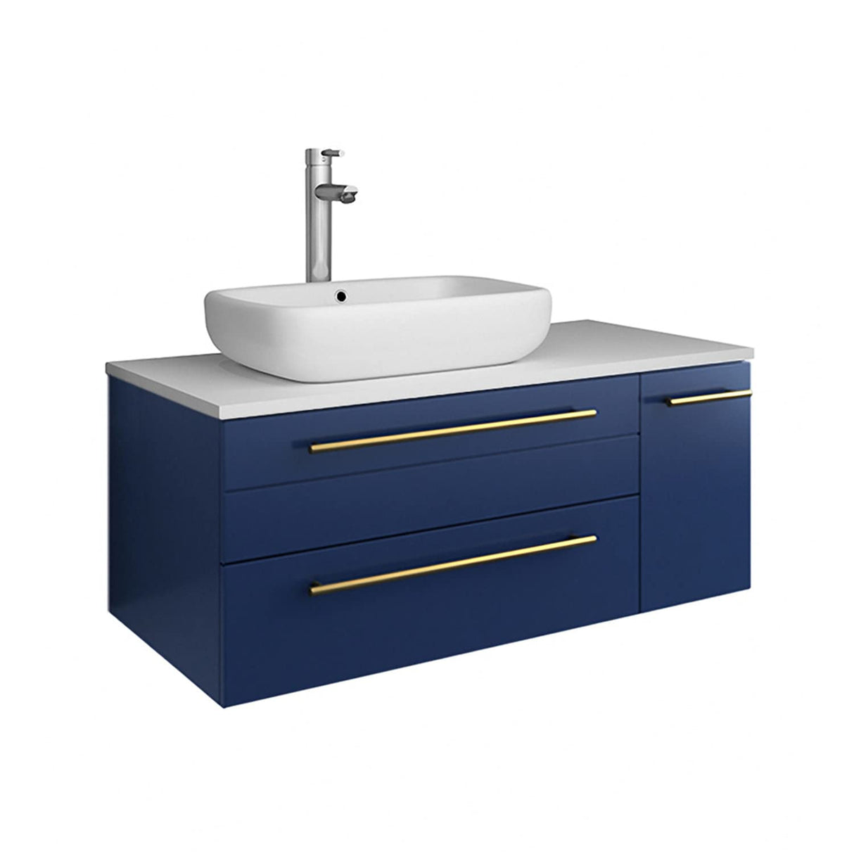 Fresca FCB6136RBL-VSL-L-CWH-V Fresca Lucera 36" Royal Blue Wall Hung Modern Bathroom Cabinet w/ Top & Vessel Sink - Left Version