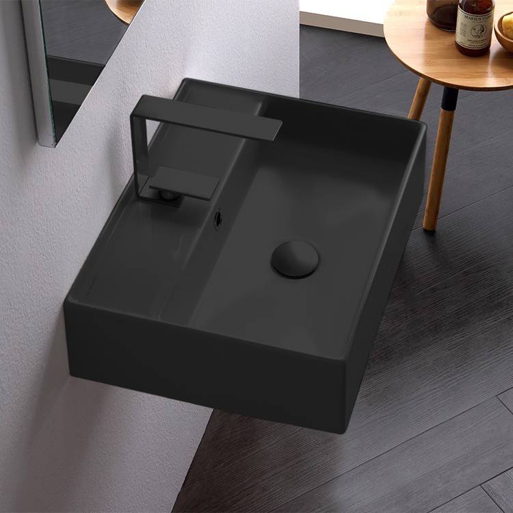 Rectangular Matte Black Ceramic Wall Mounted or Vessel Sink