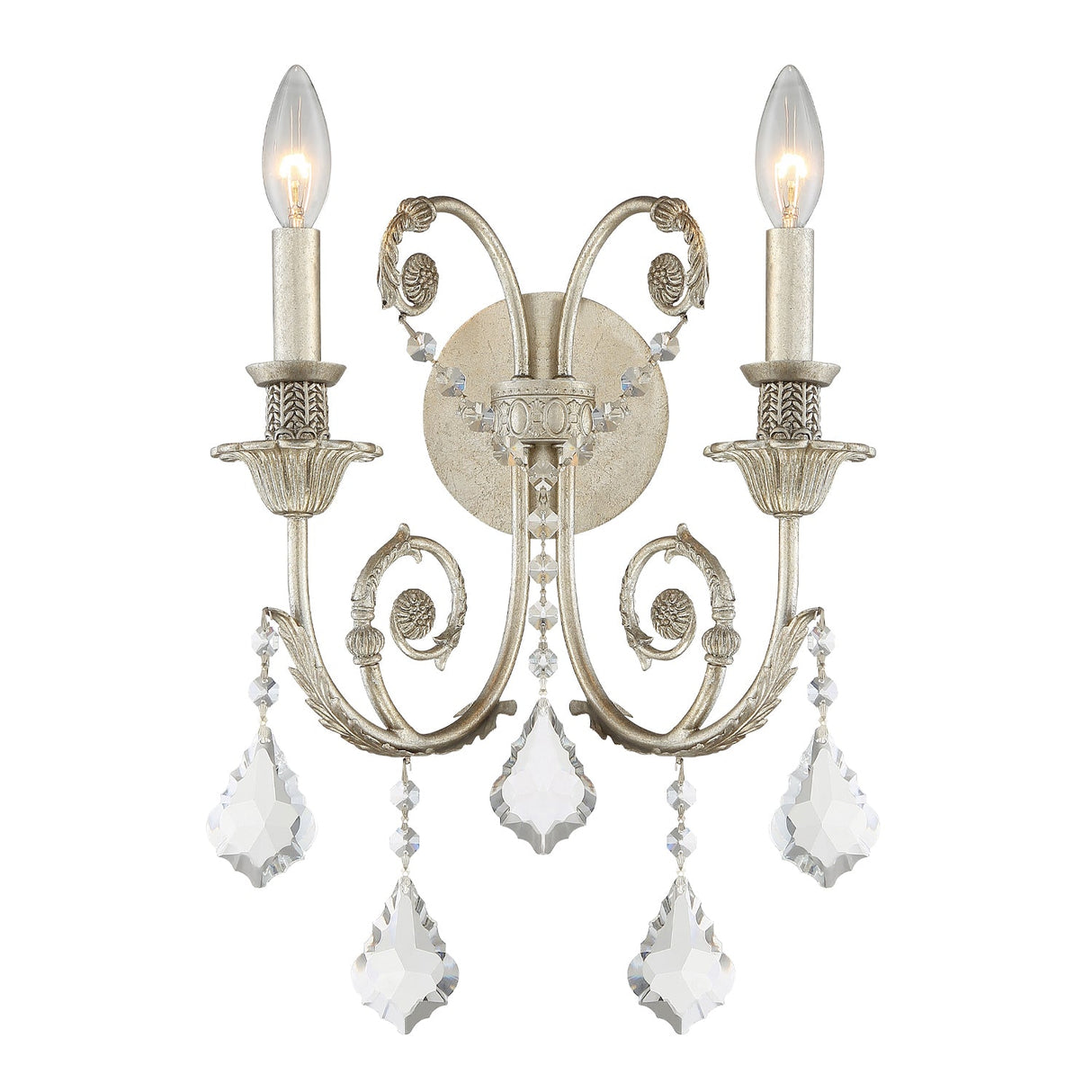 Regis 2 Light Hand Cut Crystal Olde Silver Sconce 5112-OS-CL-MWP