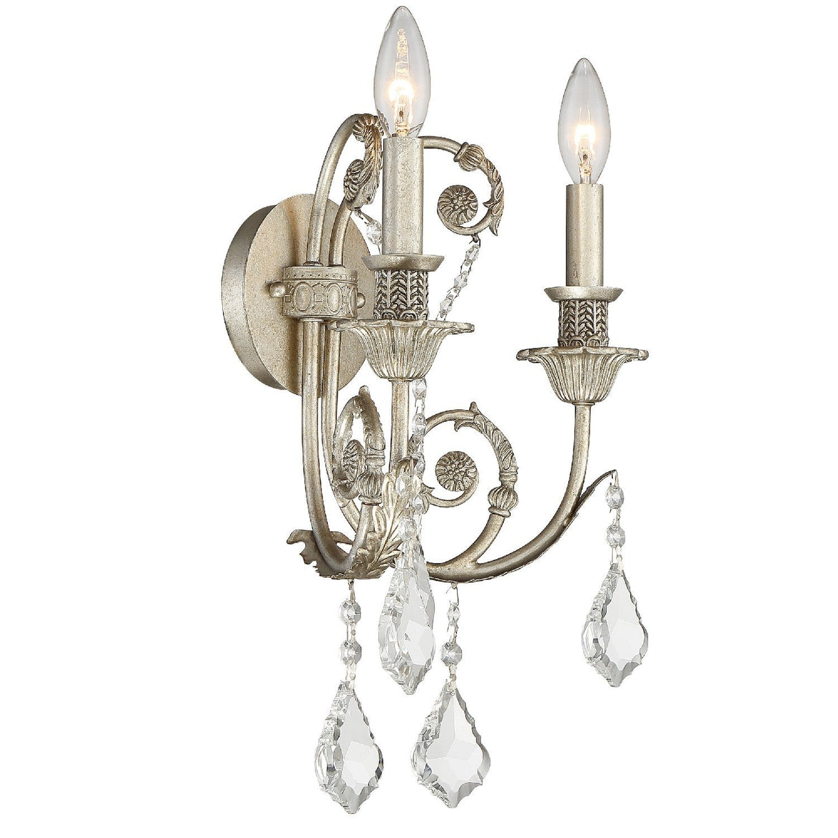 Regis 2 Light Hand Cut Crystal Olde Silver Sconce 5112-OS-CL-MWP