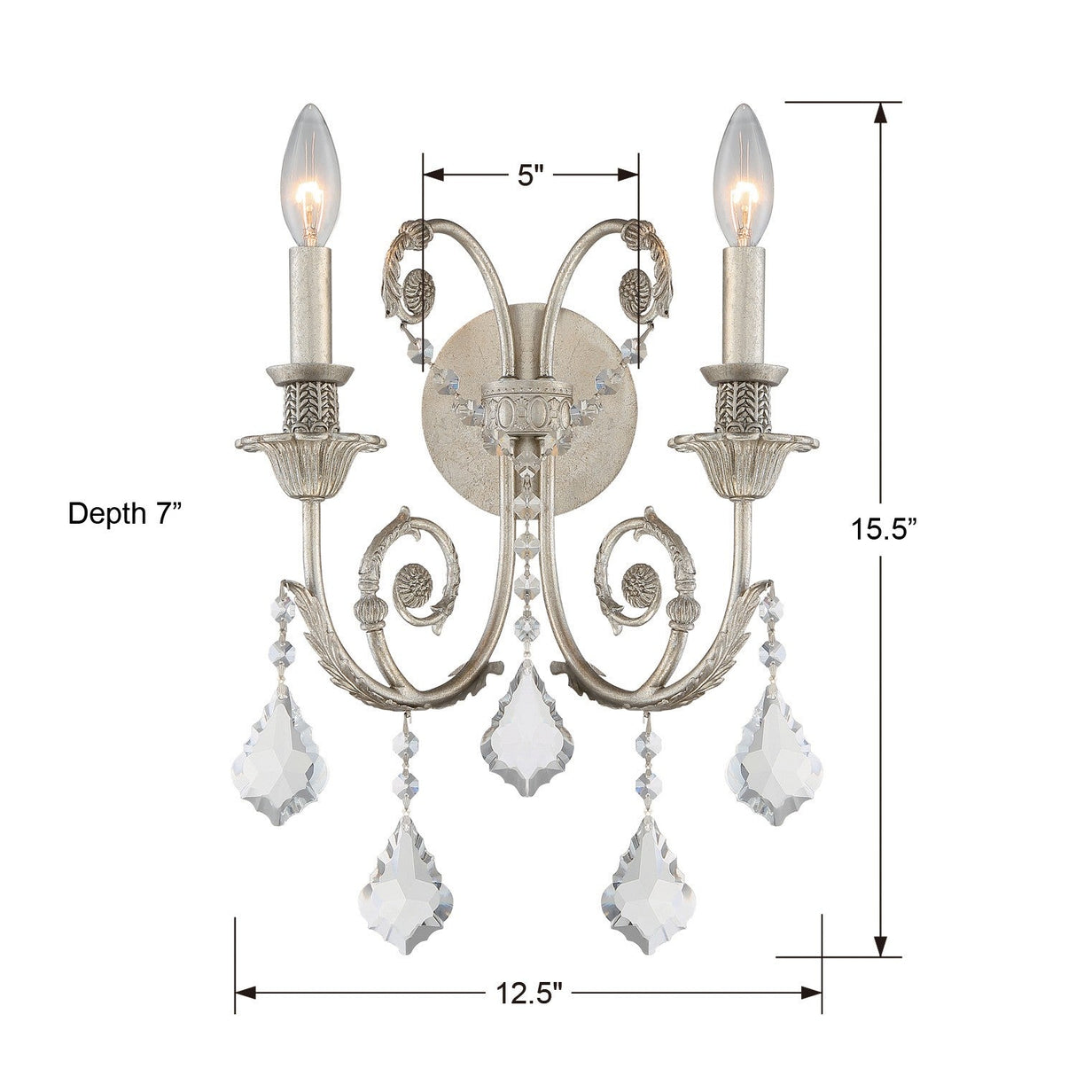 Regis 2 Light Hand Cut Crystal Olde Silver Sconce 5112-OS-CL-MWP