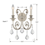 Regis 2 Light Hand Cut Crystal Olde Silver Sconce 5112-OS-CL-MWP