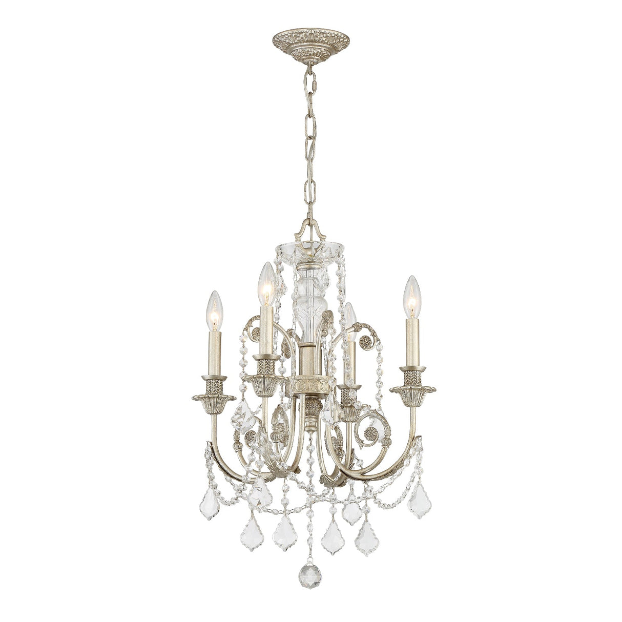 Regis 4 Light Hand Cut Crystal Olde Silver Chandelier 5114-OS-CL-MWP