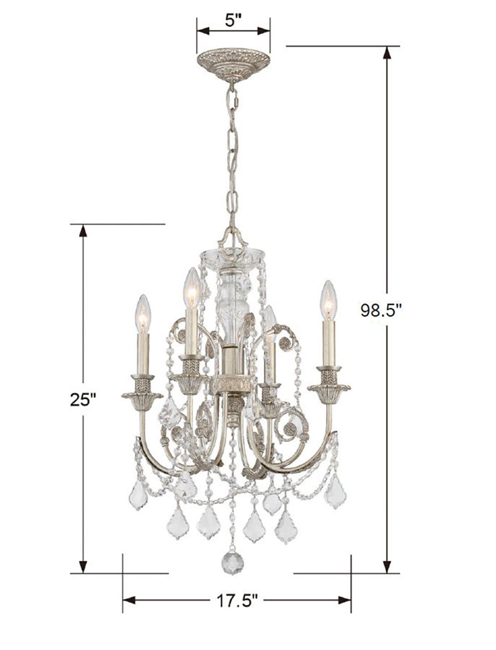 Regis 4 Light Hand Cut Crystal Olde Silver Chandelier 5114-OS-CL-MWP