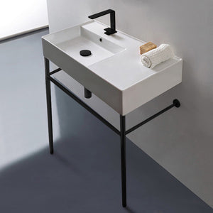 Ceramic Console Sink and Matte Black Stand, 32"