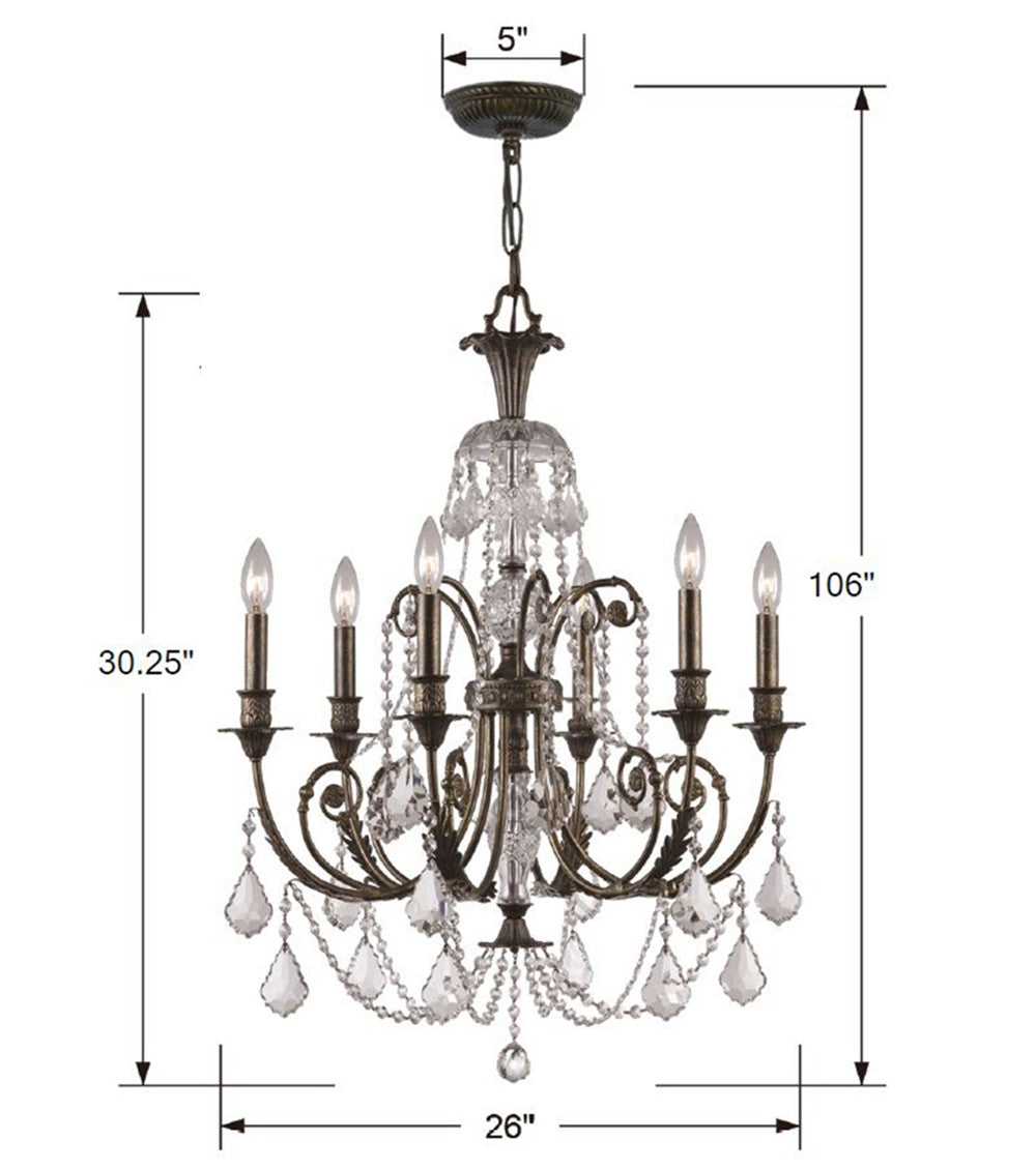 Regis 6 Light Hand Cut Crystal English Bronze Chandelier 5116-EB-CL-MWP