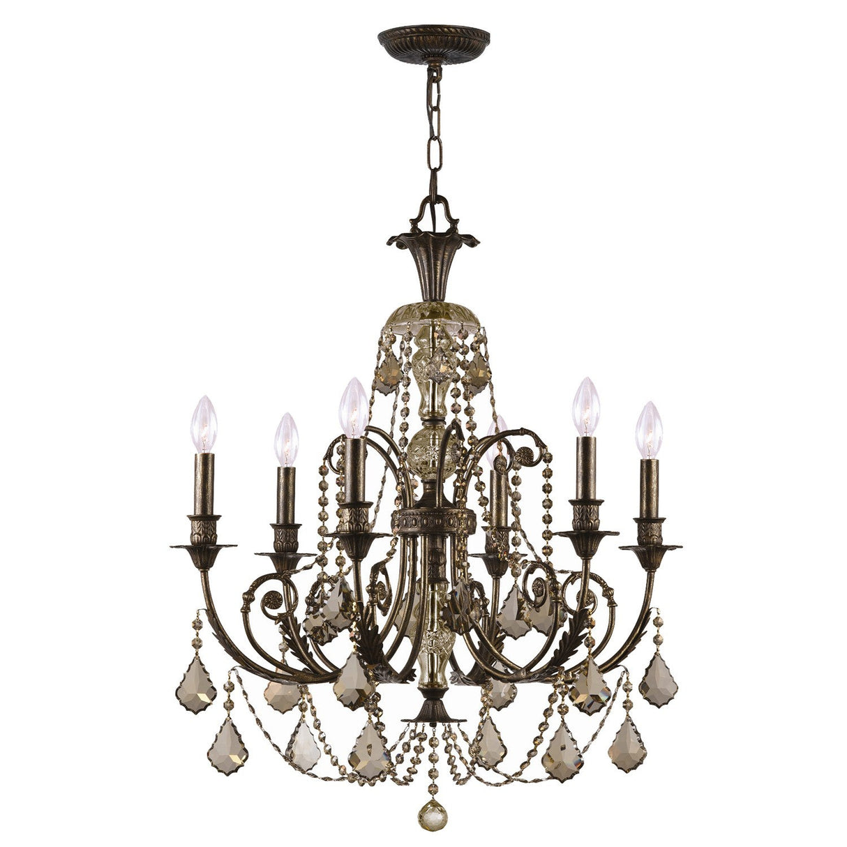 Regis 6 Light Golden Teak Hand Cut Crystal English Bronze Chandelier 5116-EB-GT-MWP