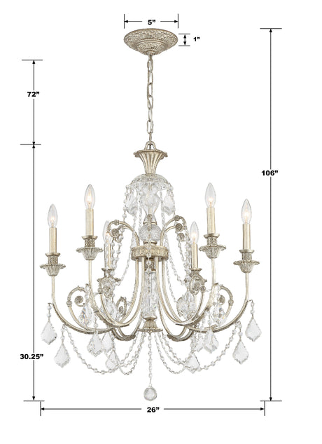 Regis 6 Light Clear Italian Crystal Olde Silver Chandelier 5116-OS-CL-I