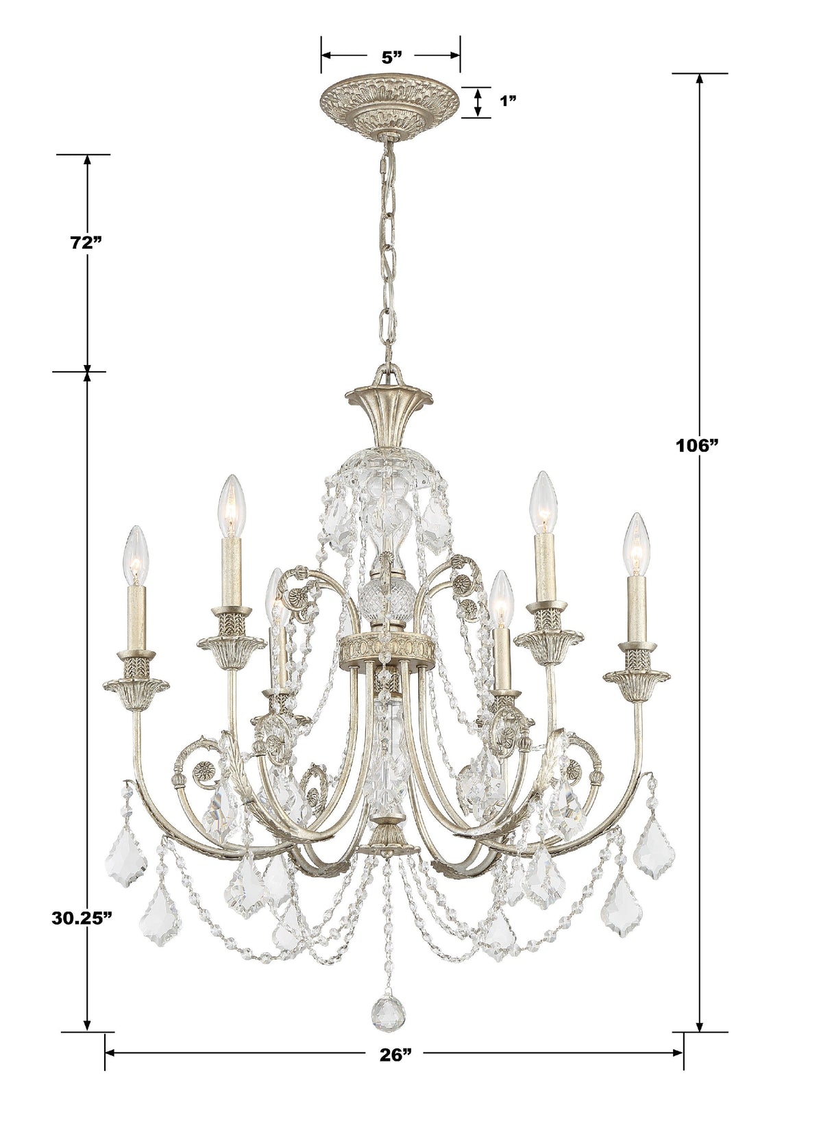 Regis 6 Light Clear Italian Crystal Olde Silver Chandelier 5116-OS-CL-I