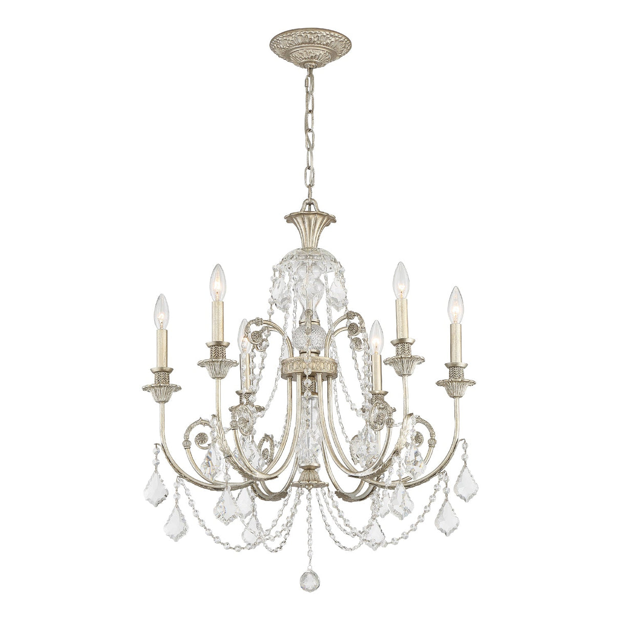 Regis 6 Light Clear Italian Crystal Olde Silver Chandelier 5116-OS-CL-I