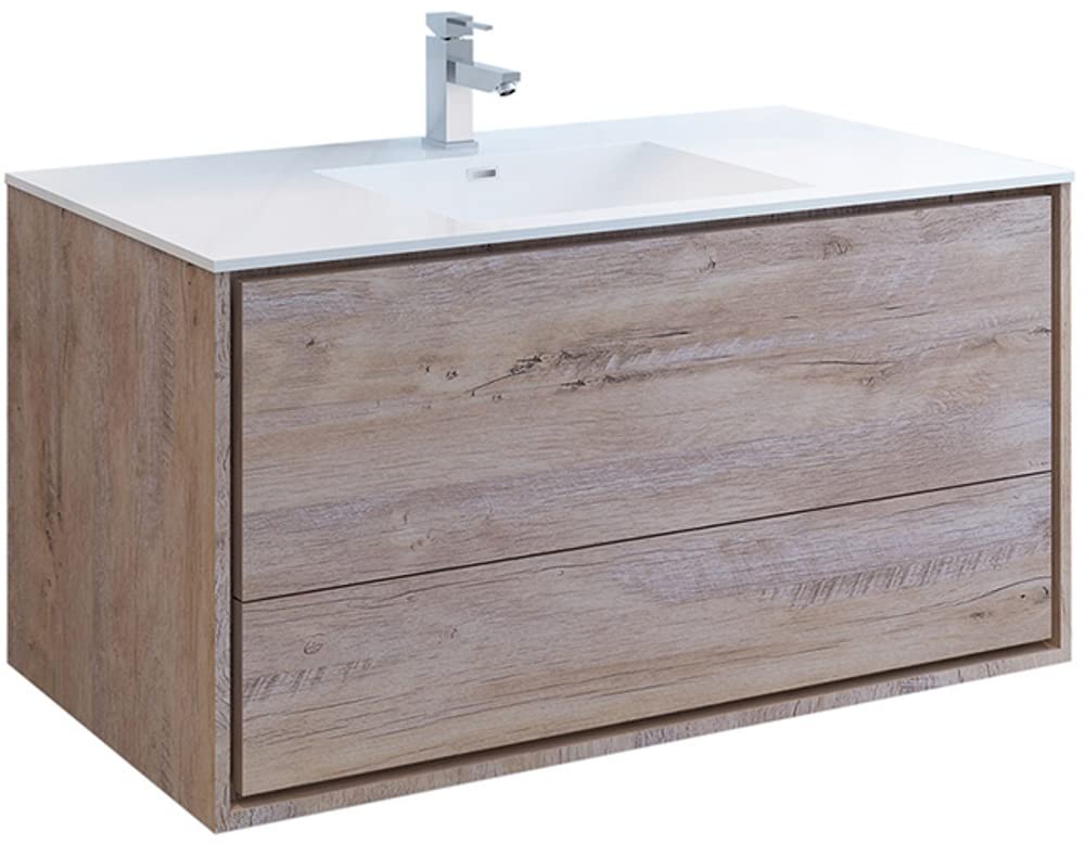 Fresca FCB9248RNW-I Fresca Catania 48" Rustic Natural Wood Wall Hung Modern Bathroom Cabinet w/ Integrated Sink