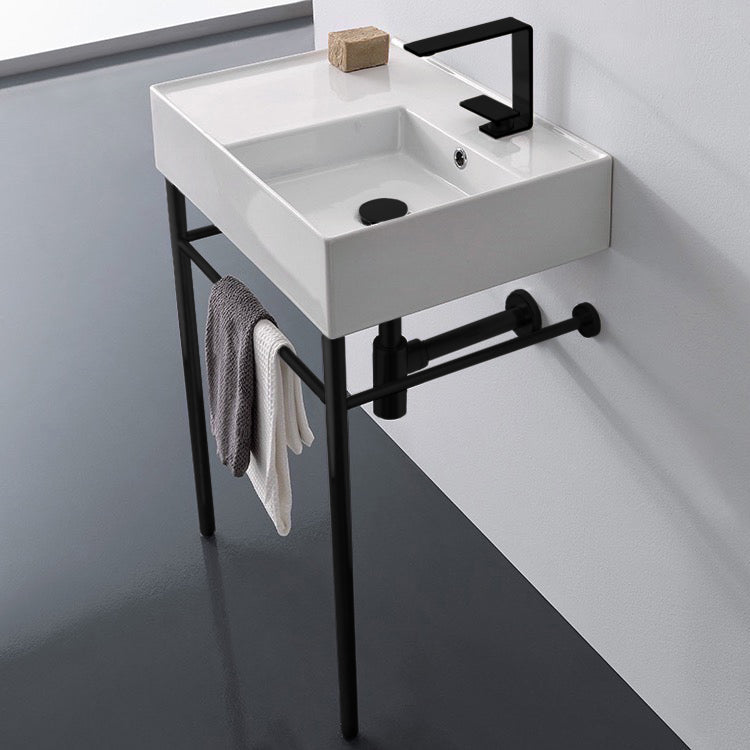 Ceramic Console Sink and Matte Black Stand, 24"