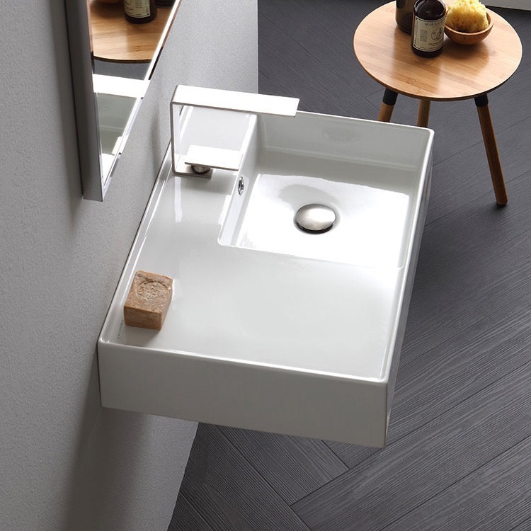 Rectangular Ceramic Wall Mounted or Vessel Sink With Counter Space