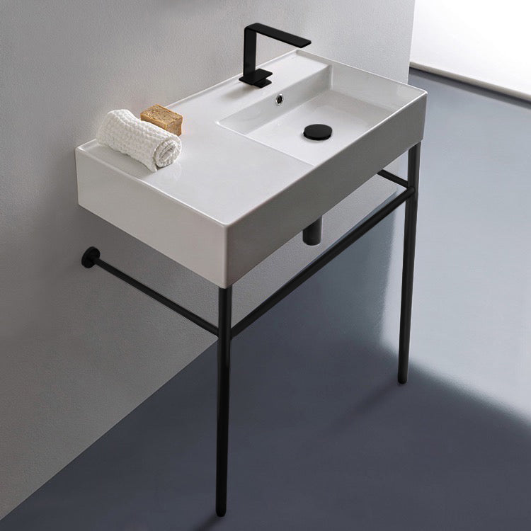 Ceramic Console Sink and Matte Black Stand, 32"