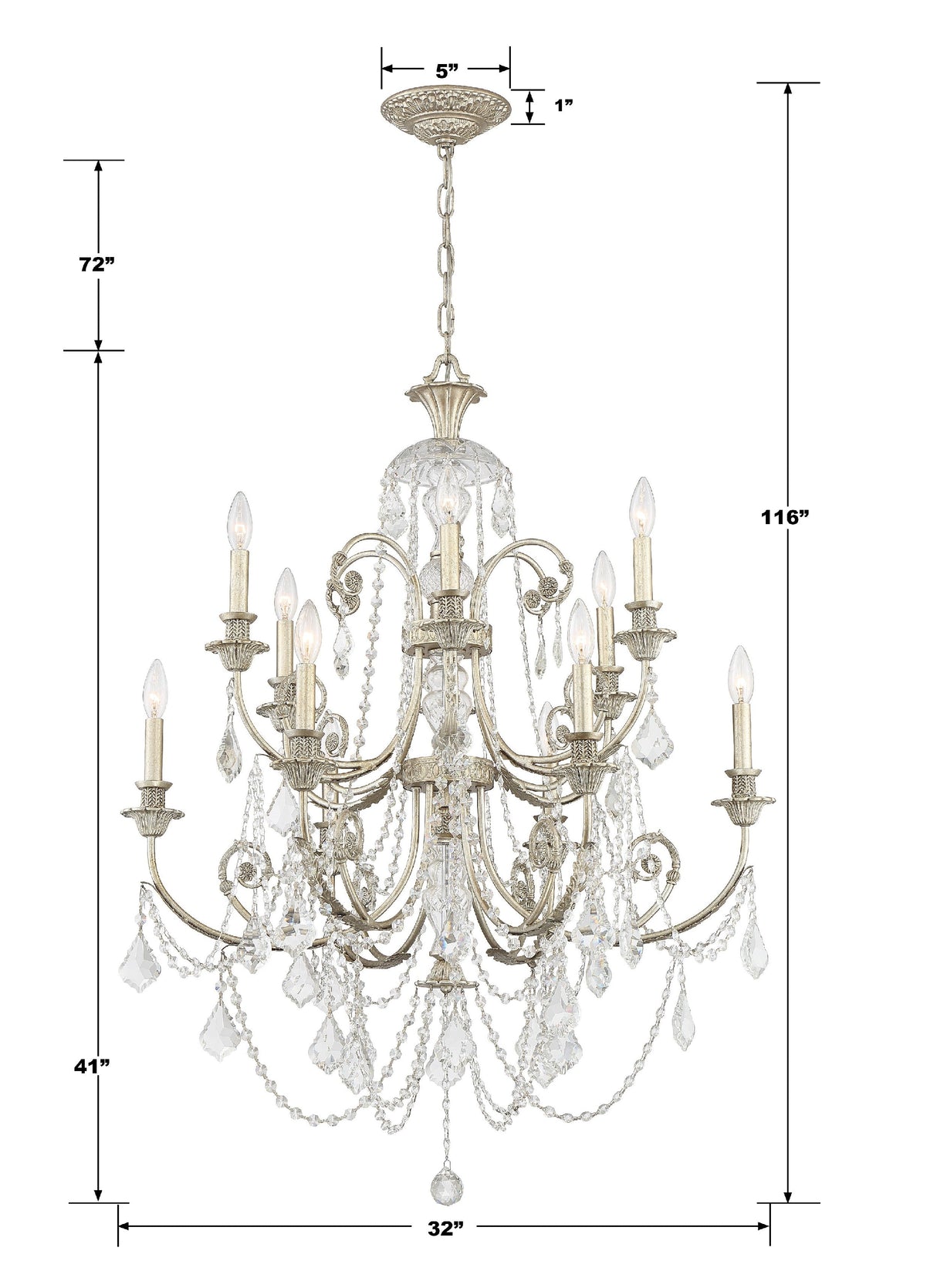 Regis 12 Light Hand Cut Crystal Olde Silver Chandelier 5119-OS-CL-MWP