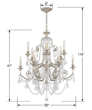 Regis 12 Light Swarovski Strass Crystal Olde Silver Chandelier 5119-OS-CL-S