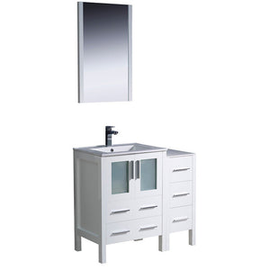 Fresca FVN62-2412WH-UNS Fresca Torino 36" White Modern Bathroom Vanity w/ Side Cabinet & Integrated Sink