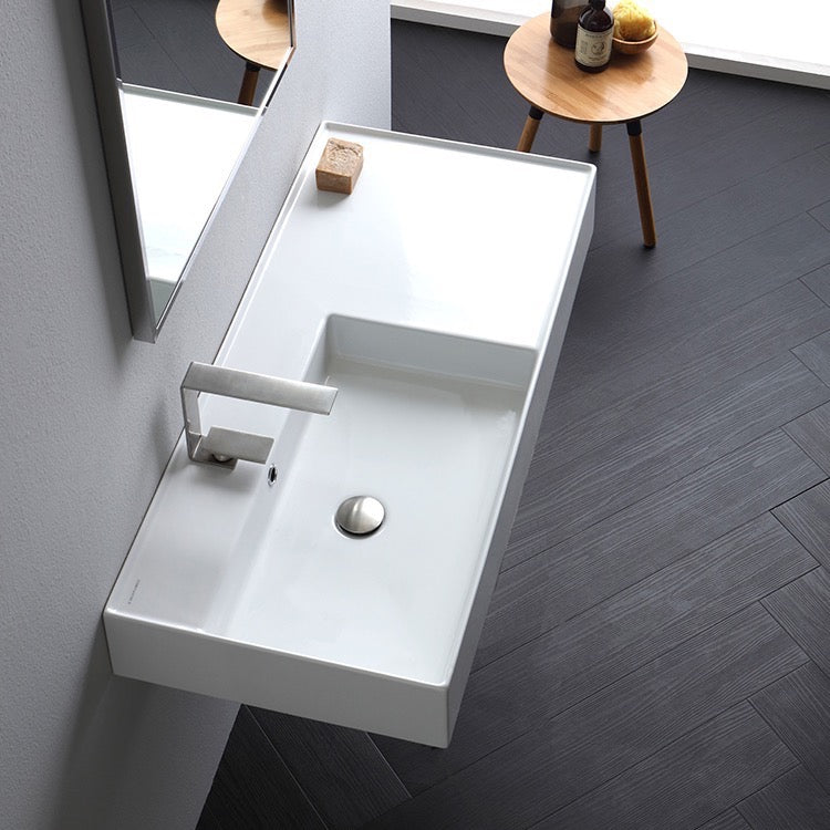 Rectangular Ceramic Wall Mounted or Vessel Sink With Counter Space