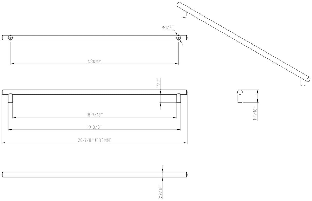 Jeffrey Alexander 530SN 480 mm Center-to-Center Satin Nickel Key West Cabinet Bar Pull