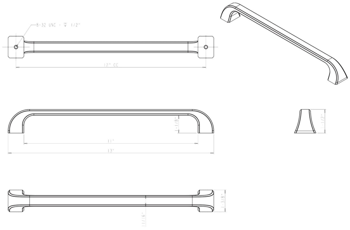 Jeffrey Alexander 972-12BNBDL 12" Center-to-Center Brushed Pewter Square Marlo Appliance Handle