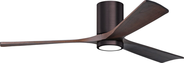Matthews Fan IR3HLK-BB-WA-60 Irene-3HLK three-blade flush mount paddle fan in Brushed Bronze finish with 60” solid walnut tone blades and integrated LED light kit.