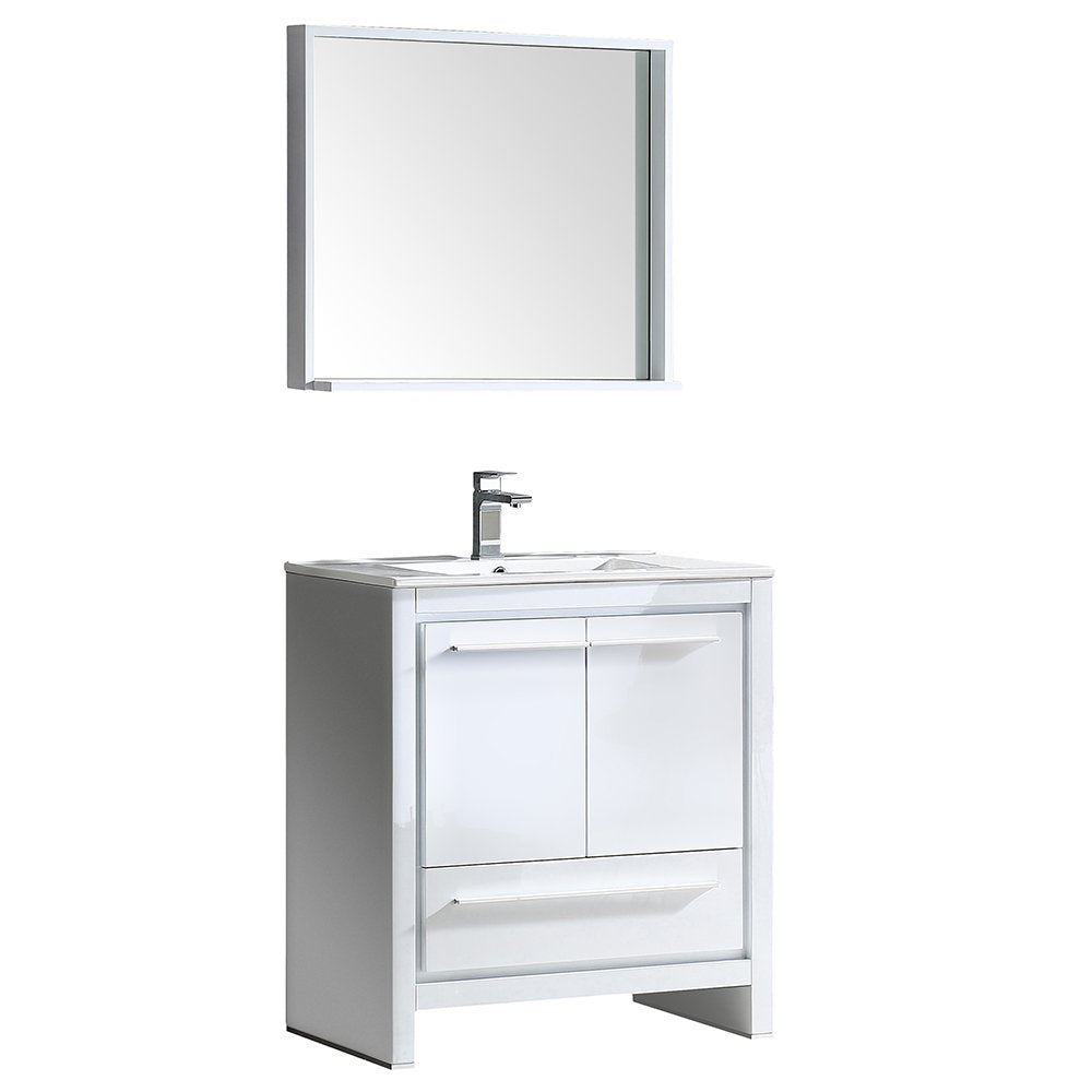 Fresca FVN8130WH Fresca Allier 30" White Modern Bathroom Vanity w/ Mirror