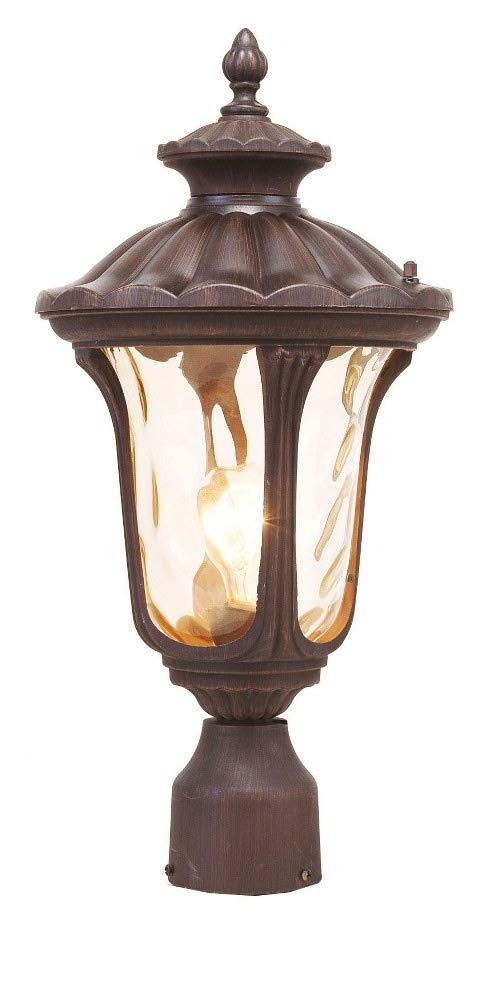 Livex Lighting 7655-58 Oxford 1 Light Imperial Bronze Cast Aluminum Post Head Lantern with Light Amber Water Glass