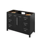 Jeffrey Alexander VKITCAD48BKWCR 48" Black Cade Vanity, White Carrara Marble Vanity Top, undermount rectangle bowl